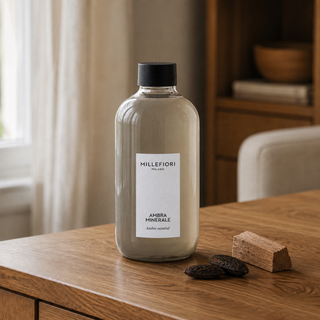 Milano Refill 250 ml Ambra Minerale navulfles in een rustige woning met bijpassende geurnoten.