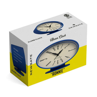 Ronnie tafelklok / wekker blauw van Newgate, samen met de originele verpakking