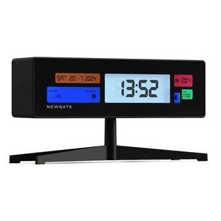Supergenius LCD wekker zwart van Newgate, schuin van voren als duidelijke productfoto