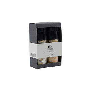 Cadeaubox Organic Secret blend & Salt, Garlic & Chilli salt van Nicolas Vahe, vrijstaand en duidelijk afgebeeld