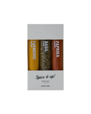 Kruidenmix Basil paprika chilli turmeric - set van 3 van Nicolas Vahe, van bovenaf met vorm en indeling zichtbaar