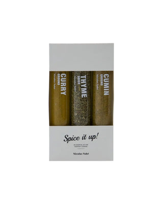 Kruidenmix Curry thyme cumin - set van 3 van Nicolas Vahe, van bovenaf met vorm en indeling zichtbaar