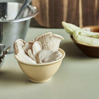 Schaaltjes Hala geel 12cm - 4 stuks van Nicolas Vahe, in een culinaire setting met bijpassende ingrediënten