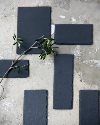 Serveerplank Slate Grijs 28x18 cm van Nicolas Vahe, in een culinaire setting met bijpassende ingrediënten