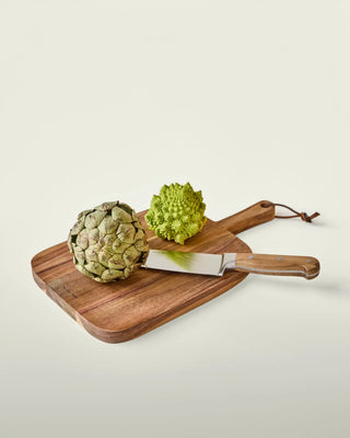 Snijplank Serving van acaciahout natuurkleur van Nicolas Vahe, in een culinaire setting met bijpassende ingrediënten