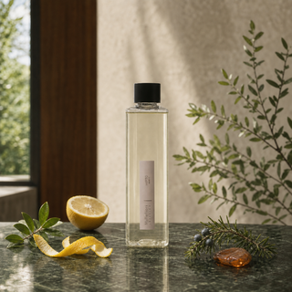 Millefiori Selected geurstokjes navulling Mirto met citrus, lentisk, jeneverbes en amber in een Italiaans interieur