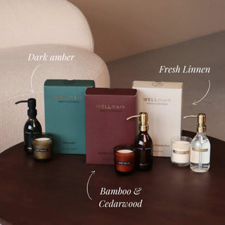 Wellmark Discovery giftsets in Fresh Linen, Bamboo en Dark Amber als complete collectie